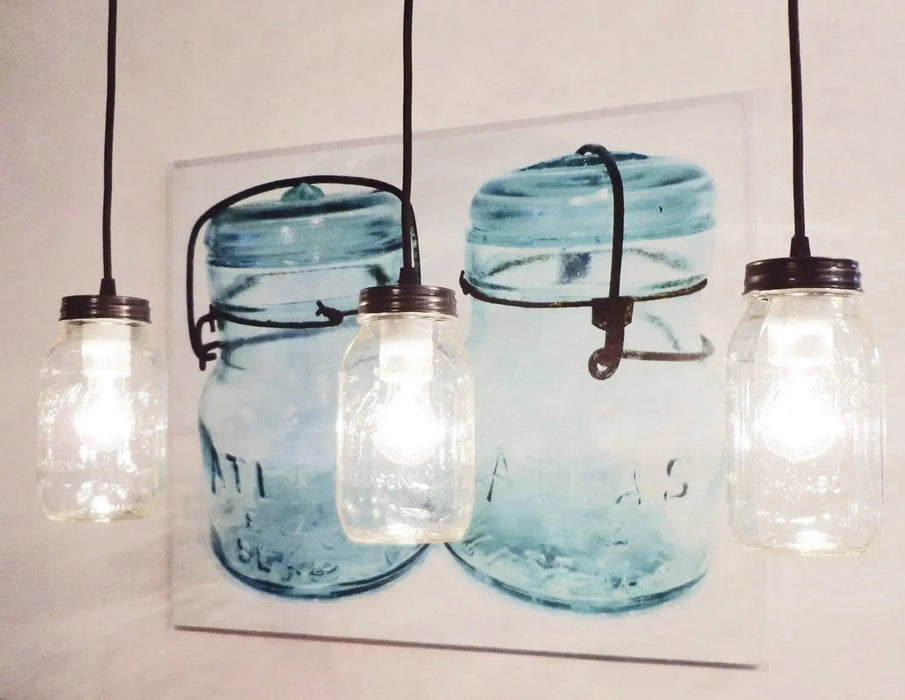 Mason Jar Track Lighting PENDANT Trio - Sweatfully
