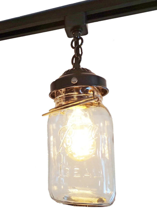 Rustic Mason Jar TRACK LIGHT Chain Trio of Vintage Quarts - Sweatfully