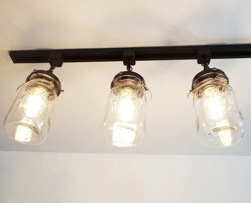 Rustic Mason Jar TRACK LIGHT Chain Trio of Vintage Quarts - Sweatfully