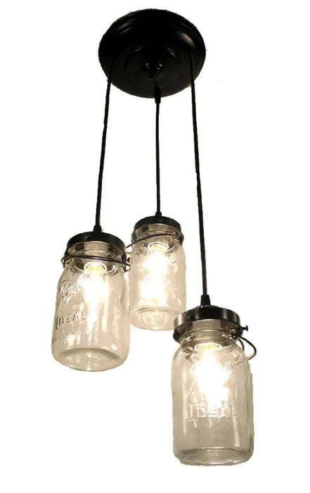 Mason Jar Chandelier Pendant Light Trio - Sweatfully