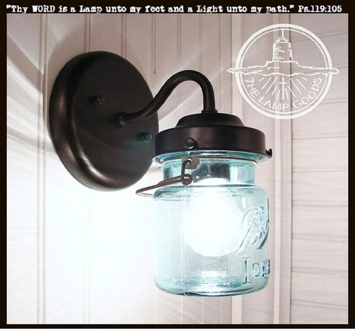 Blue Mason Jar Light Fixture Sconce - Sweatfully