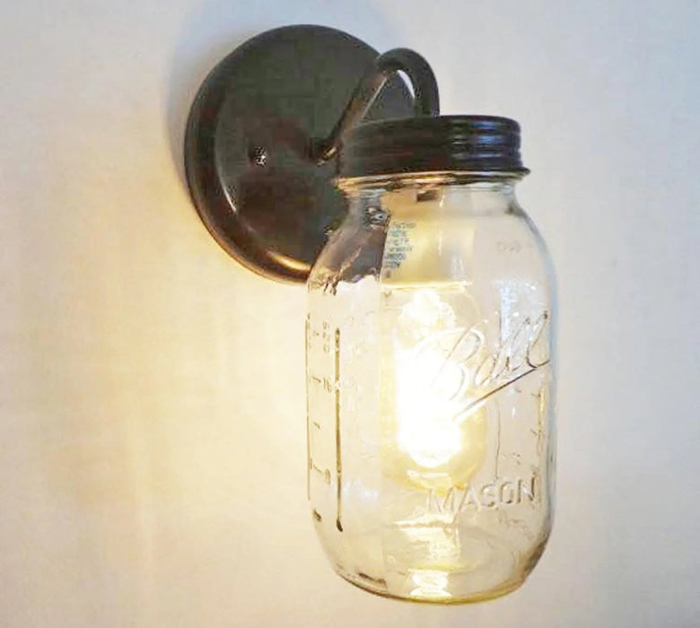 Mason Jar Wall SCONCE Lighting Fixture New Quart - Sweatfully