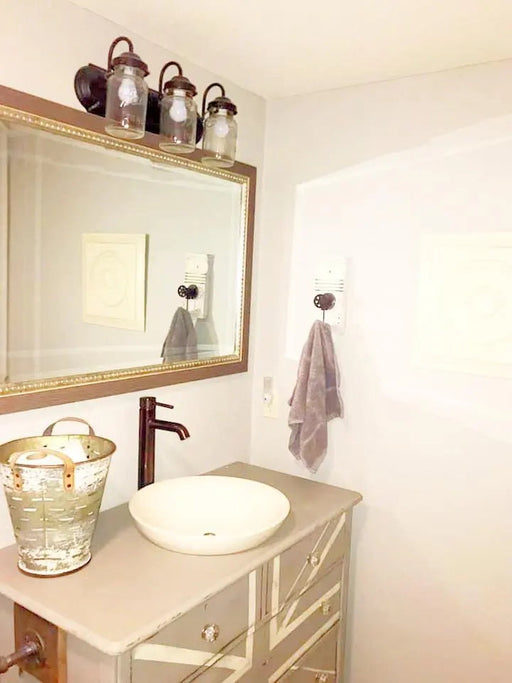 Rustic Vintage Mason Jar BATHROOM Light Trio - Sweatfully