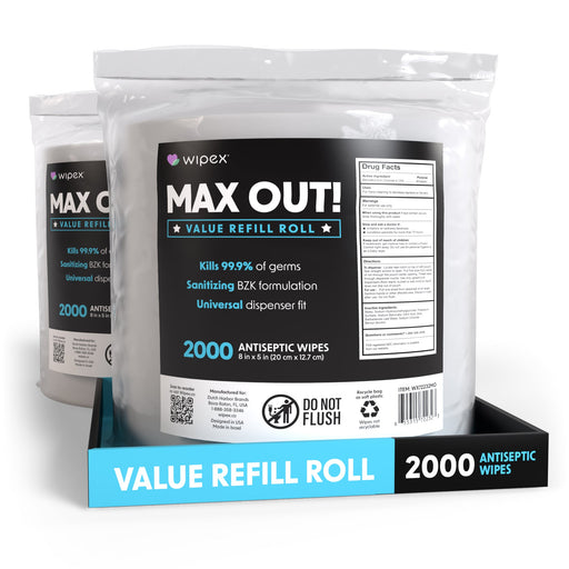 MAX OUT!® Economy 2000ct BZK Sanitizing Wipes Value Refill Roll – Lint-Free, Alcohol-Free - Sweatfully