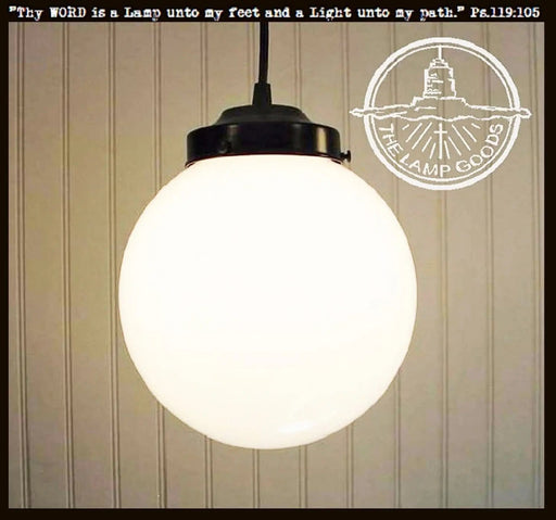 Milk Glass PENDANT Light - 8" Globe - Sweatfully