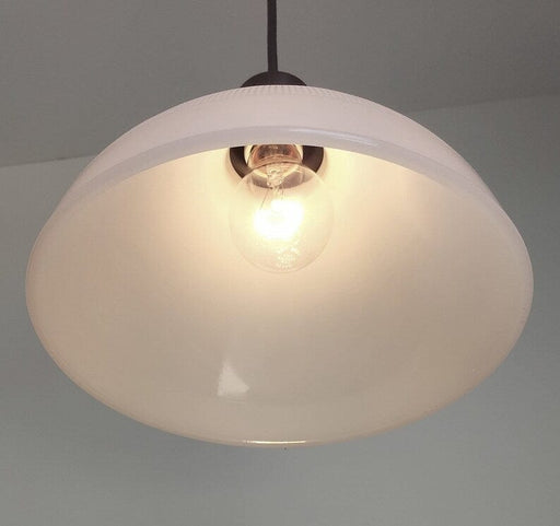 Antique Waffle PENDANT Light of Vintage Milk Glass - 10" - Sweatfully