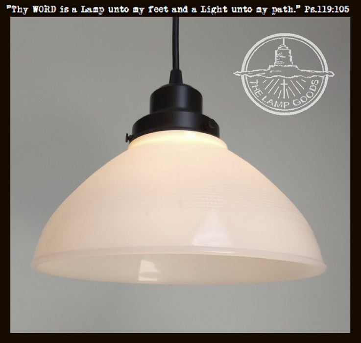 Antique Waffle PENDANT Light of Vintage Milk Glass - 10" - Sweatfully