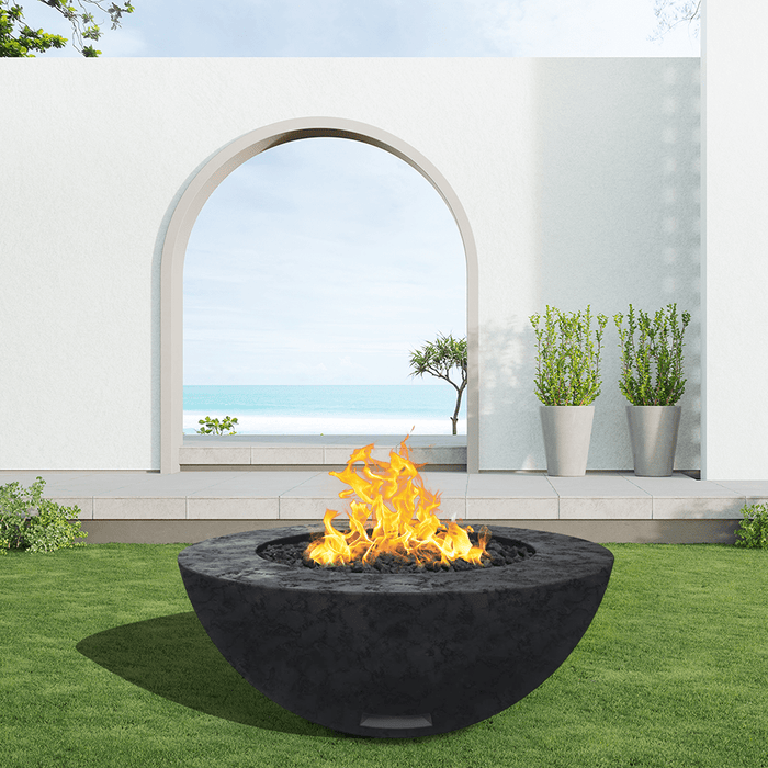 Modern Blaze 42-Inch Round Concrete Gas Fire Bowl with Match Lit Ignition - Sweatfully