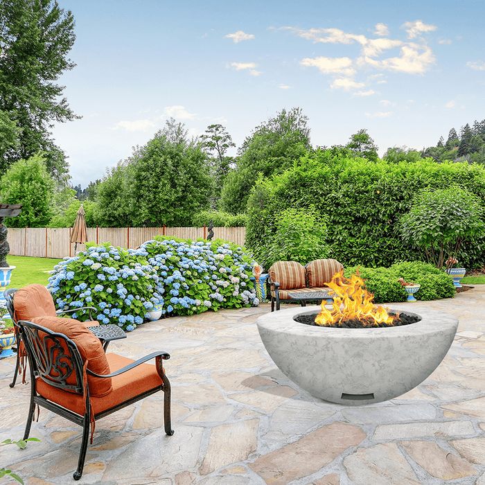 Modern Blaze 42-Inch Round Concrete Gas Fire Bowl with Match Lit Ignition - Sweatfully