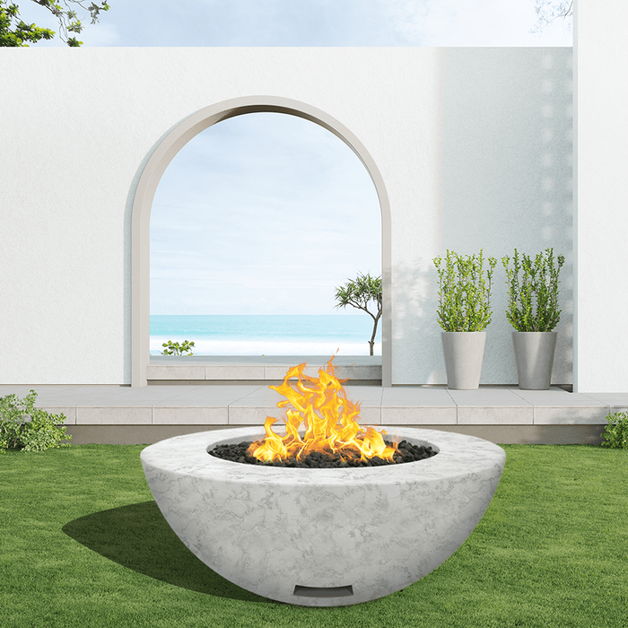 Modern Blaze 42-Inch Round Concrete Gas Fire Bowl with Push Button Ignition - Sweatfully