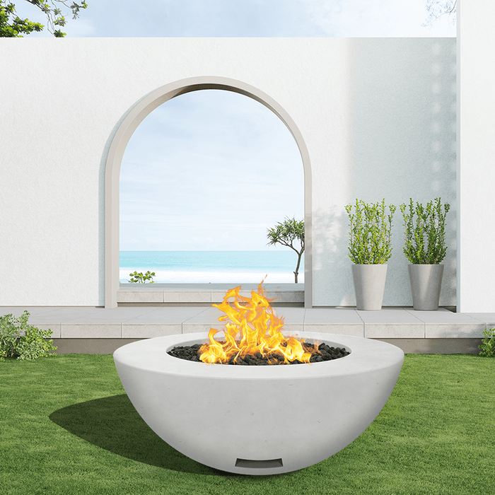 Modern Blaze 42-Inch Round Concrete Gas Fire Bowl with Push Button Ignition - Sweatfully