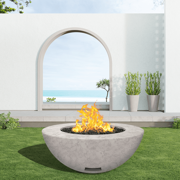 Modern Blaze 42-Inch Round Concrete Gas Fire Bowl with Push Button Ignition - Sweatfully