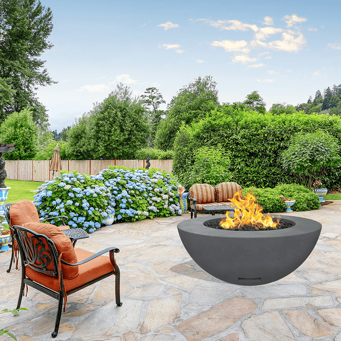 Modern Blaze 42-Inch Round Concrete Gas Fire Bowl with Push Button Ignition - Sweatfully