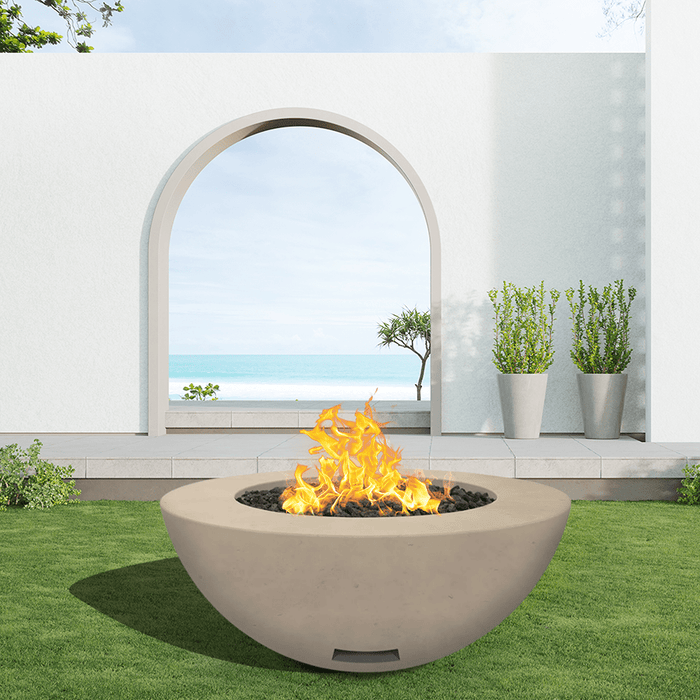Modern Blaze 42-Inch Round Concrete Gas Fire Bowl with Push Button Ignition - Sweatfully