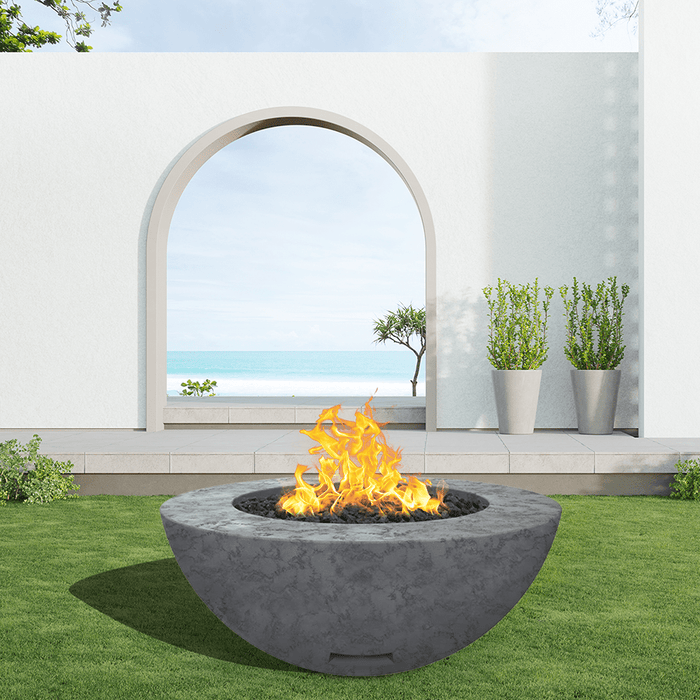 Modern Blaze 42-Inch Round Concrete Gas Fire Bowl with Push Button Ignition - Sweatfully