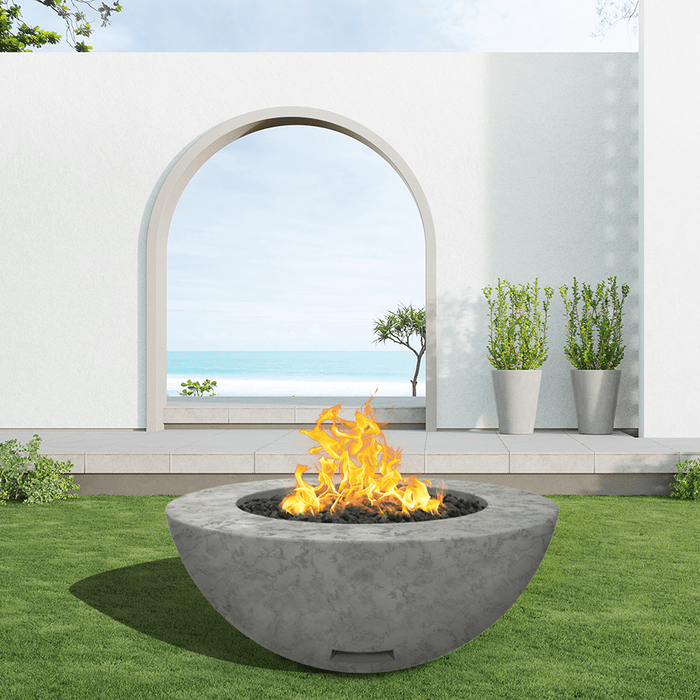 Modern Blaze 42-Inch Round Concrete Gas Fire Bowl with Push Button Ignition - Sweatfully