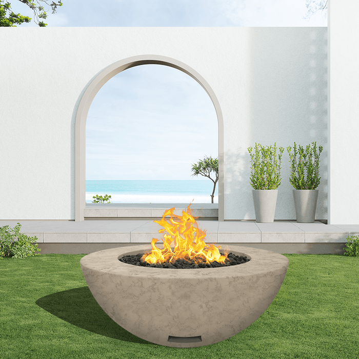 Modern Blaze 42-Inch Round Concrete Gas Fire Bowl with Push Button Ignition - Sweatfully