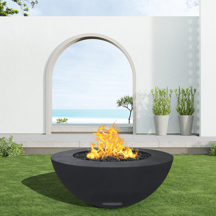 Modern Blaze 42-Inch Round Concrete Gas Fire Bowl with Push Button Ignition - Sweatfully