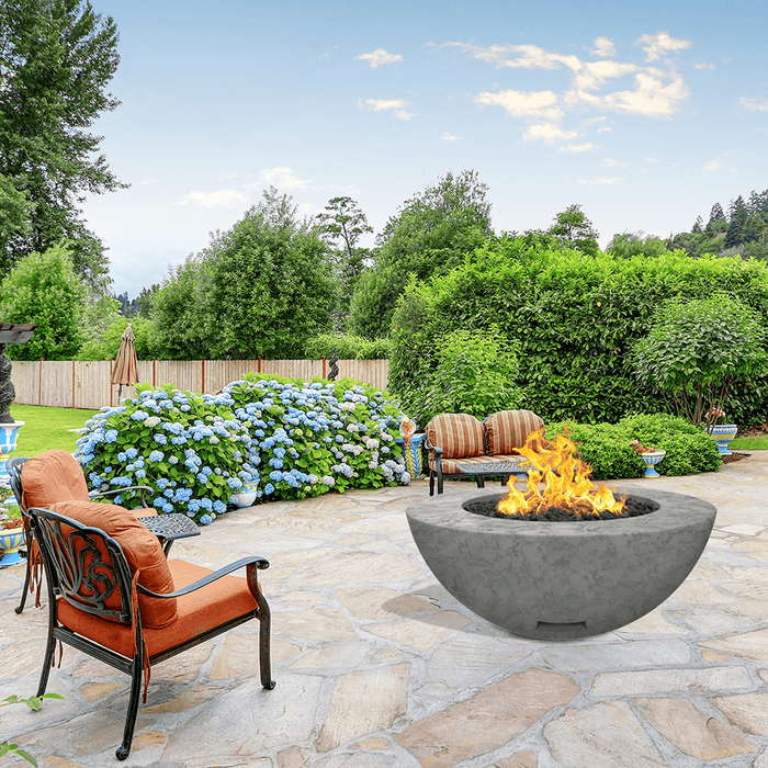 Modern Blaze 42-Inch Round Concrete Gas Fire Bowl with Push Button Ignition - Sweatfully