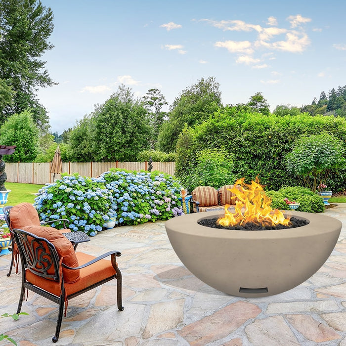 Modern Blaze 48-Inch Round Concrete Gas Fire Bowl with Match Lit Ignition - Sweatfully