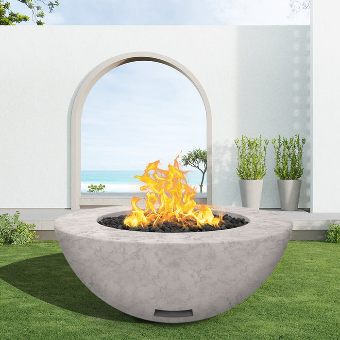 Modern Blaze 48-Inch Round Concrete Gas Fire Bowl with Match Lit Ignition - Sweatfully