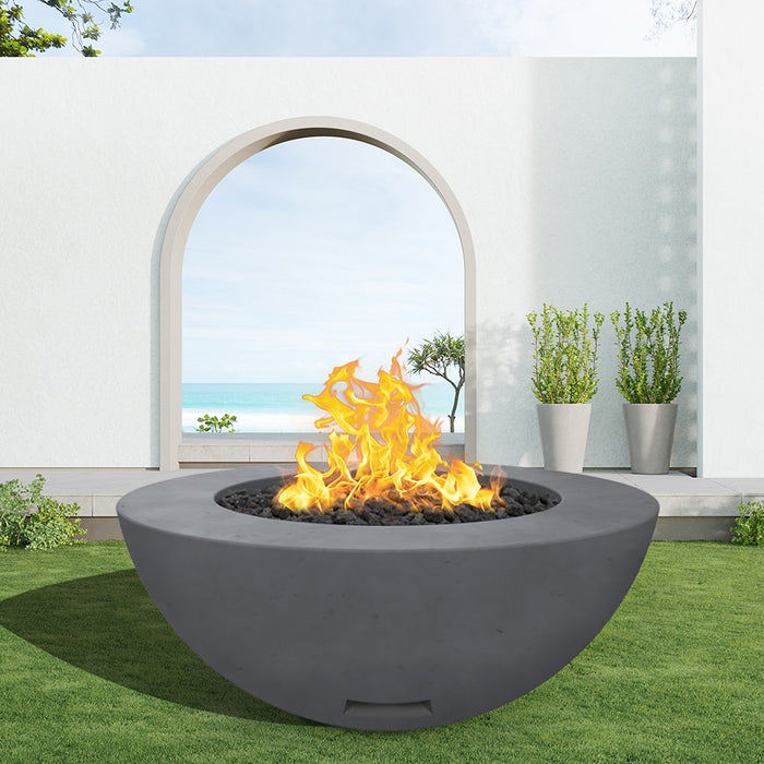 Modern Blaze 48-Inch Round Concrete Gas Fire Bowl with Match Lit Ignition - Sweatfully