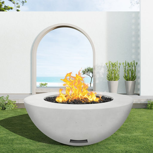 Modern Blaze 48-Inch Round Concrete Gas Fire Bowl with Match Lit Ignition - Sweatfully