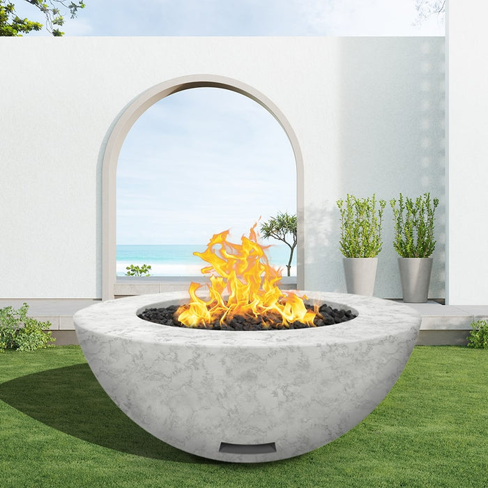 Modern Blaze 48-Inch Round Concrete Gas Fire Bowl with Push Button Ignition - Sweatfully