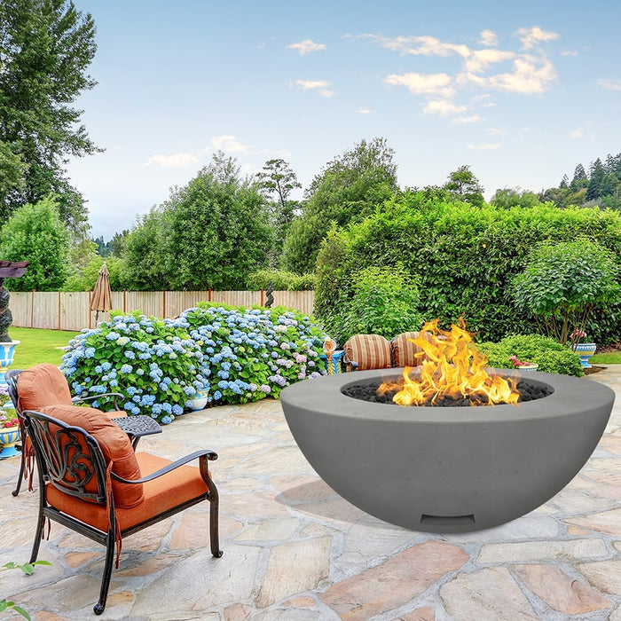 Modern Blaze 48-Inch Round Concrete Gas Fire Bowl with Push Button Ignition - Sweatfully