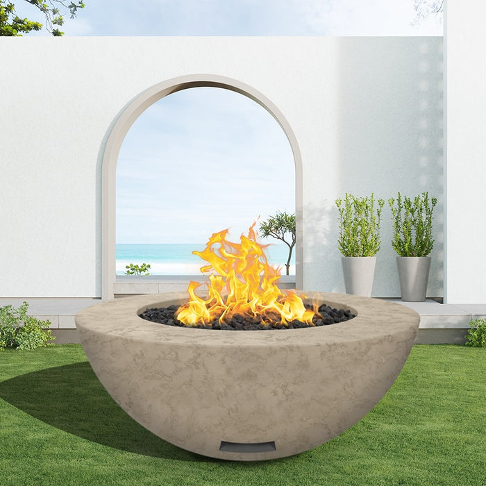 Modern Blaze 48-Inch Round Concrete Gas Fire Bowl with Push Button Ignition - Sweatfully