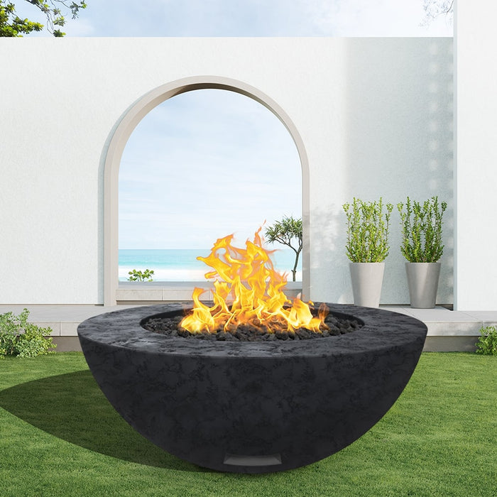 Modern Blaze 48-Inch Round Concrete Gas Fire Bowl with Push Button Ignition - Sweatfully
