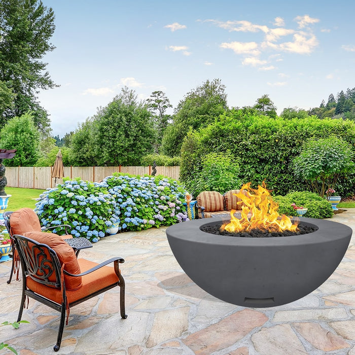 Modern Blaze 48-Inch Round Concrete Gas Fire Bowl with Push Button Ignition - Sweatfully