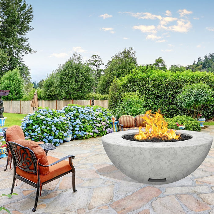 Modern Blaze 48-Inch Round Concrete Gas Fire Bowl with Push Button Ignition - Sweatfully