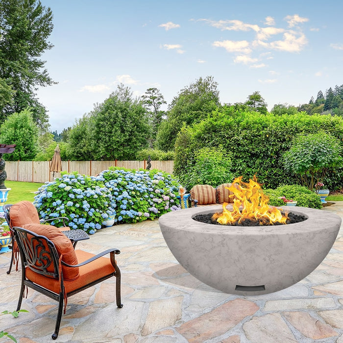Modern Blaze 48-Inch Round Concrete Gas Fire Bowl with Push Button Ignition - Sweatfully
