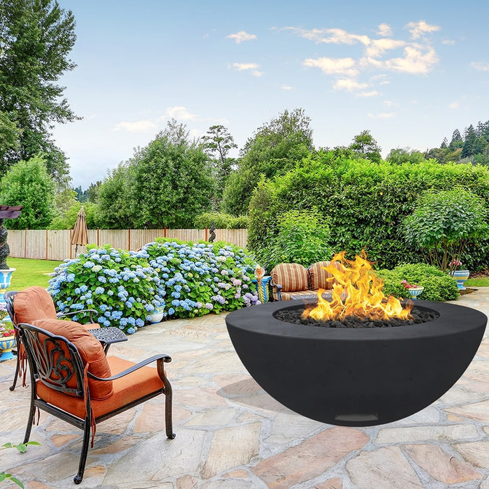 Modern Blaze 48-Inch Round Concrete Gas Fire Bowl with Push Button Ignition - Sweatfully