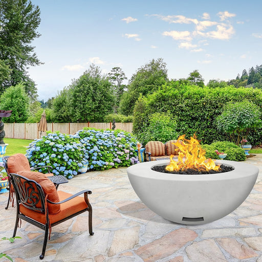 Modern Blaze 48-Inch Round Concrete Gas Fire Bowl with Push Button Ignition - Sweatfully
