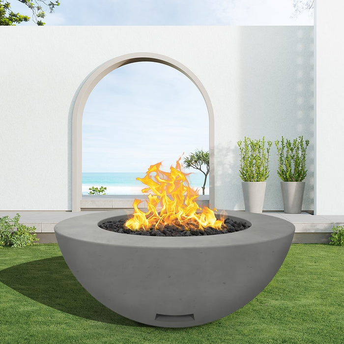 Modern Blaze 48-Inch Round Concrete Gas Fire Bowl with Push Button Ignition - Sweatfully