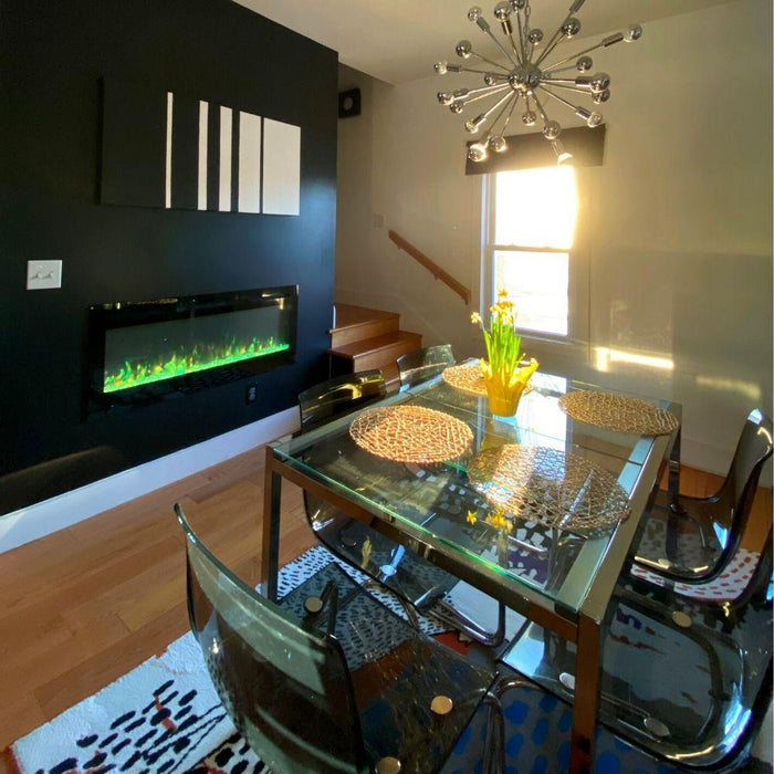 Modern Blaze Recessed / Wall Mounted Electric Fireplace with Multicolor Flame - Sweatfully