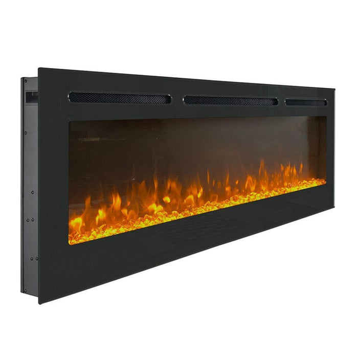 Modern Blaze Recessed / Wall Mounted Electric Fireplace with Multicolor Flame - Sweatfully