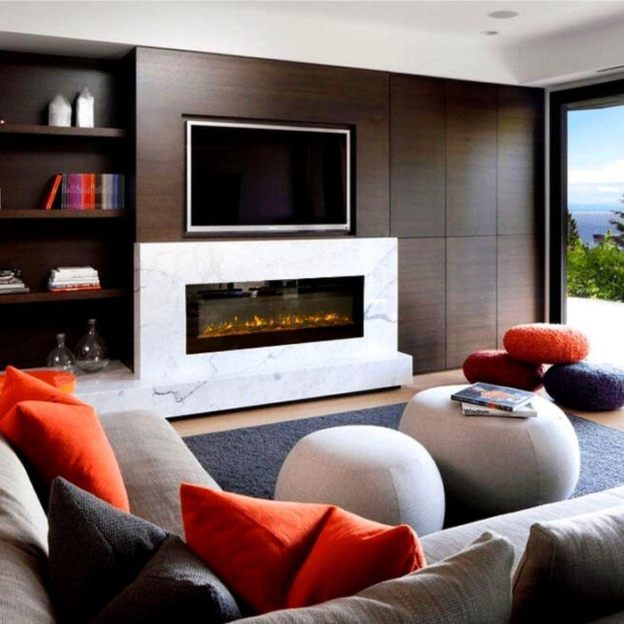 Modern Blaze Recessed / Wall Mounted Electric Fireplace with Multicolor Flame - Sweatfully