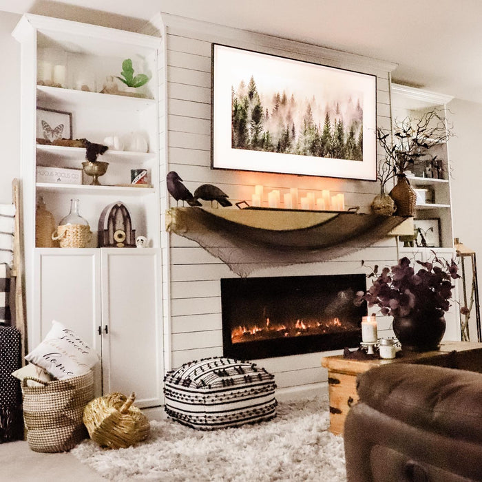 Modern Blaze Recessed / Wall Mounted Electric Fireplace with Multicolor Flame - Sweatfully