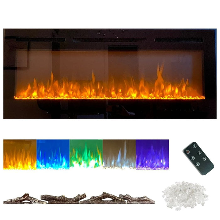Modern Blaze Recessed / Wall Mounted Electric Fireplace with Multicolor Flame - Sweatfully