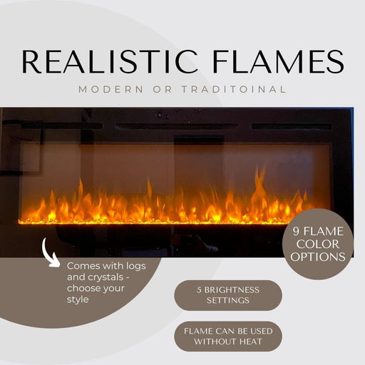 Modern Blaze Recessed / Wall Mounted Electric Fireplace with Multicolor Flame - Sweatfully