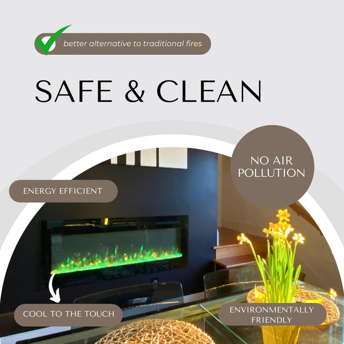 Modern Blaze Recessed / Wall Mounted Electric Fireplace with Multicolor Flame - Sweatfully