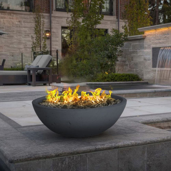 Modern Blaze Smooth Concrete Gas Fire Bowl - 27-Inch to 76-Inch Sizes - Sweatfully