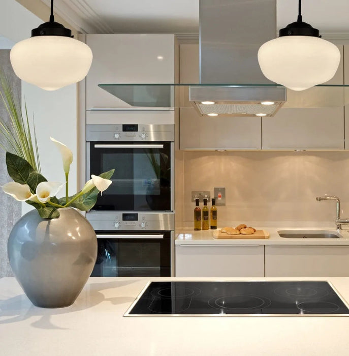 Modern Milk Glass Schoolhouse Pendant Light - Sweatfully