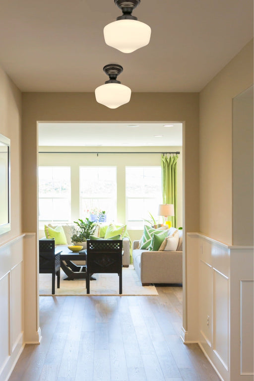 Modern Milk Glass Schoolhouse Ceiling Light Fixture - Sweatfully