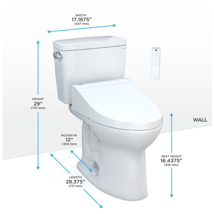 [MW7763084CEG#01] TOTO Drake 1.28 GPF Washlet Elongated Toilet With C5 Bidet Seat (SAK74362) - Sweatfully