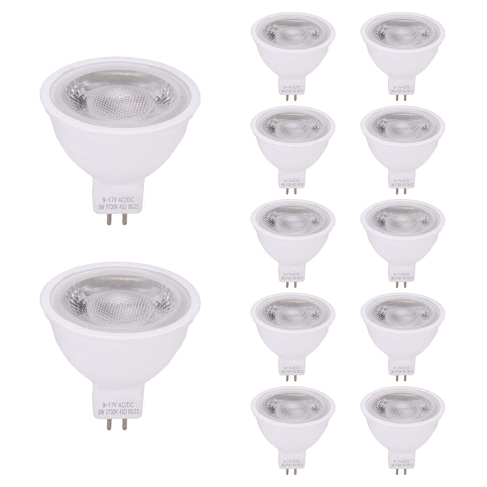 Gardenreet 5W MR16 LED Bulb, AC/DC 12V Low Voltage, GU5.3 Bi-Pin Base, 450 Lumens 35W Halogen Equivalent, 45 Degree Spot night light bulb for Outdoor Soptlight, Well Light, Downlight(2700/4000/5000K) - Sweatfully