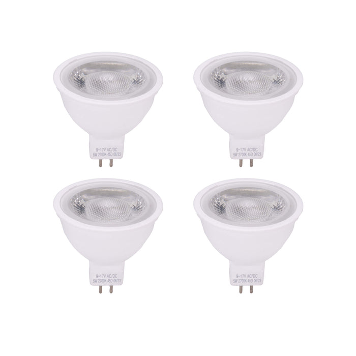 Gardenreet 5W MR16 LED Bulb, AC/DC 12V Low Voltage, GU5.3 Bi-Pin Base, 450 Lumens 35W Halogen Equivalent, 45 Degree Spot night light bulb for Outdoor Soptlight, Well Light, Downlight(2700/4000/5000K) - Sweatfully